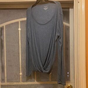 Lightweight Slate Blue Long-Sleeve Twist-Front Tee